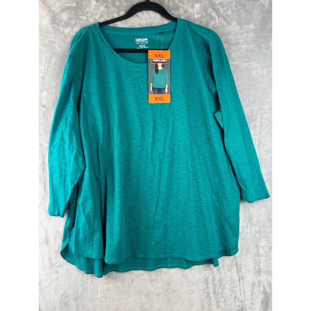 Kirkland Signature Teal Blue Cotton Slub Tee 3/4 Sleeve Scoop Neck XXL 7991664 - Picture 10 of 10